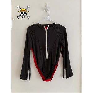 Black and red zippered one piece!